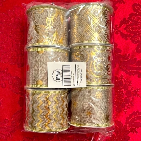 Brand New Set of 16 Rolls Wired Christmas Ribbon Plaid Burlap Glitter Decorating - Picture 7 of 12